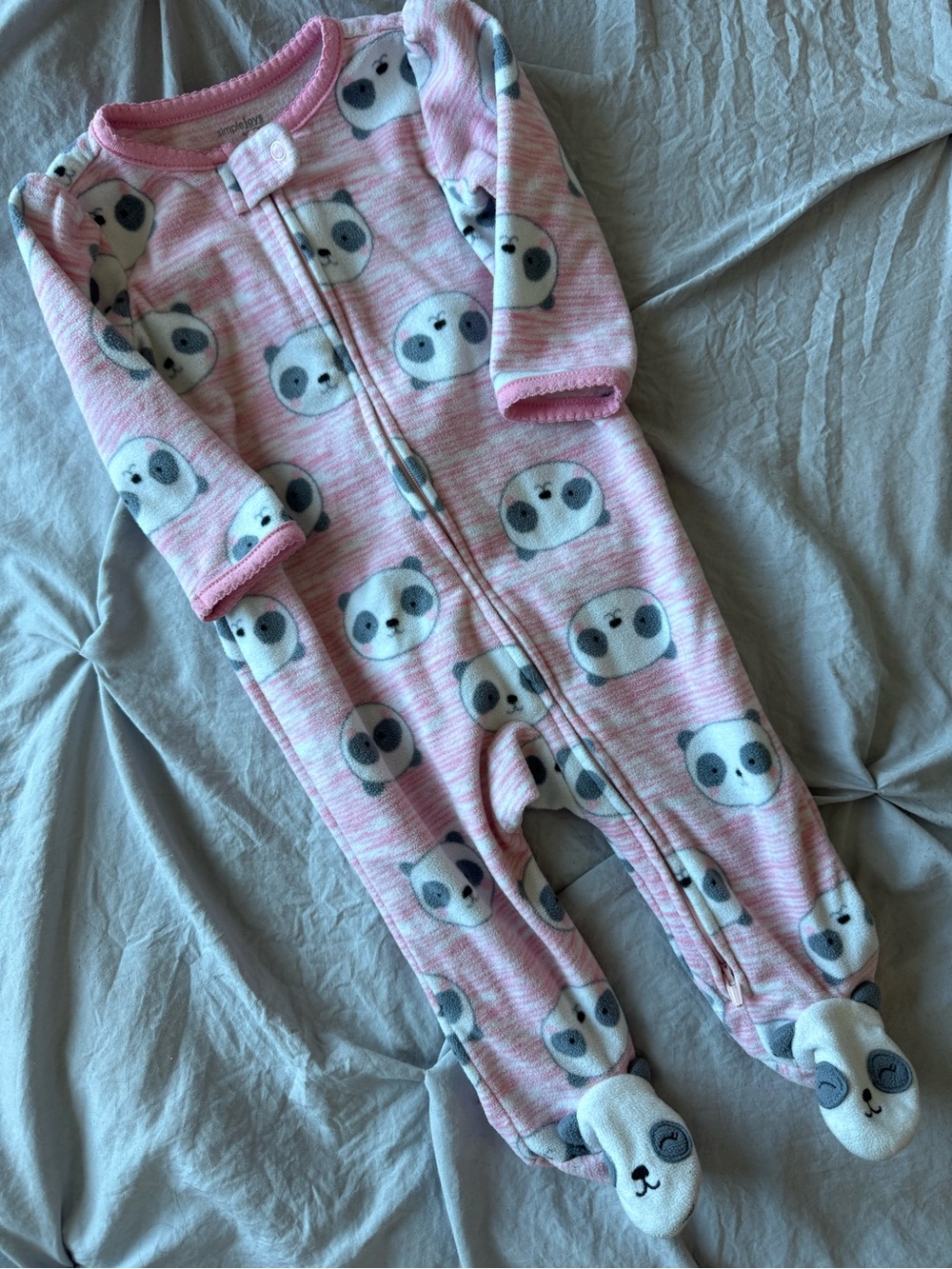 Simple Joys Pink Panda Print Fleece Footed One-Piece